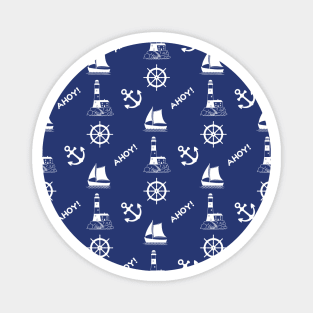 Sailing Illustrative Pattern White on Navy Blue Magnet